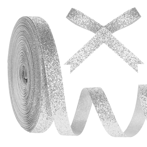 Silbernes Glitzerband, 0,9 cm x 22,7 m Glitzer-Drahtkante, silberfarbene Schnittkante, Weihnachtsband, glitzernde Bandgirlande, Geschenkverpackungen für Bastelarbeiten, Ornamente, von Hariendny