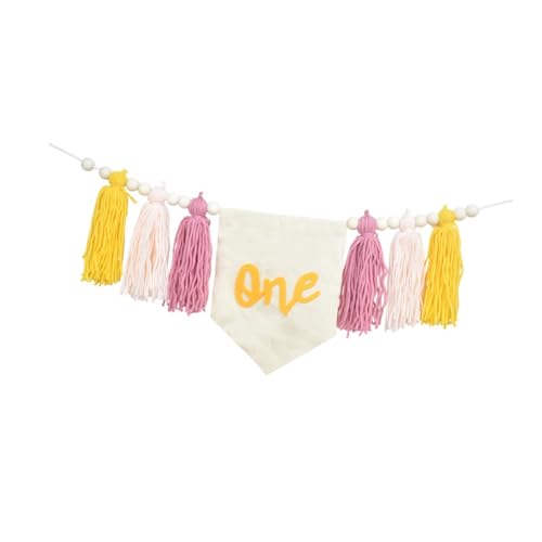 Harilla 1. Geburtstagsfeier Banner Erstes Geburtstagsdekoration Geburtstagdekoration Hochtaster Banner Holz Perle Quasten Banner Boho Boho, Multi Pink von Harilla