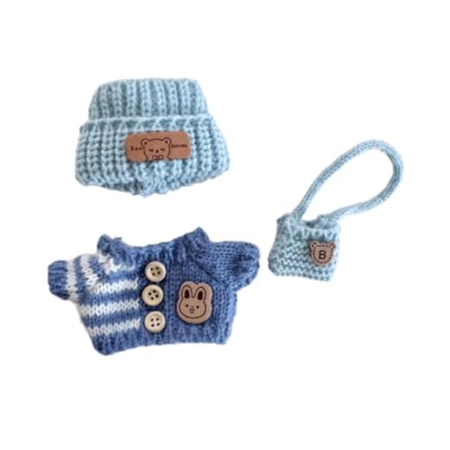 Harilla 3 Stück Mini-Puppe Kleidung Anzug Hut Pullover Rucksack Set, Puppen zubehör Kleidung verkleiden Sich Puppe Outifits für 15cm 17cm Puppe, Blau von Harilla