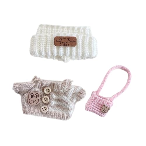 Harilla 3 Stück Mini-Puppe Kleidung Anzug Hut Pullover Rucksack Set, Puppen zubehör Kleidung verkleiden Sich Puppe Outifits für 15cm 17cm Puppe, Weiß Khaki Und Pink von Harilla