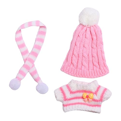 Harilla 3-teiliger Puppenpullover und Mützenschal, Miniatur-Kleidung, Zubehör, Kostüm für 15–17 cm große Puppen, verkleiden, Rosa von Harilla