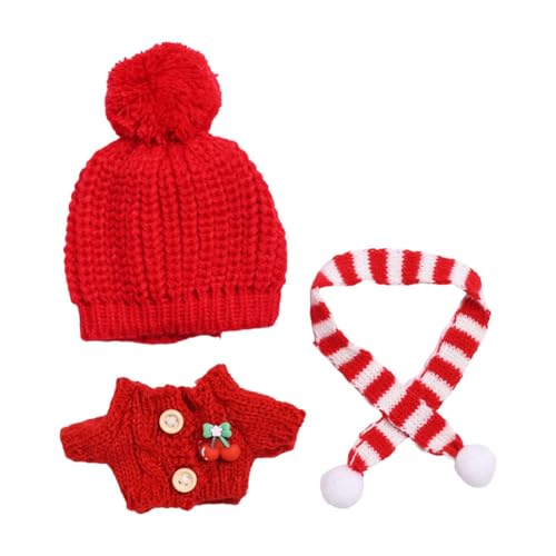 Harilla 3-teiliger Puppenpullover und Mützenschal, Miniatur-Kleidung, Zubehör, Kostüm für 15–17 cm große Puppen, verkleiden, Rot von Harilla