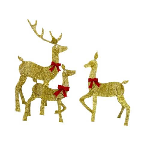 Harilla 3X Weihnachten Rentier Familie Weihnachten Dekoration Gold Handwerk Beleuchtete Deer Set Hof Ornament für Terrasse Display Rasen von Harilla