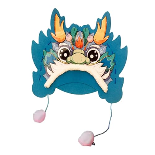 Harilla Chinesischer Neujahrs-Drachenhut, Drachenkopfhut, dimensionale Ornament-Drachenkappe, Drachendekorationshut-Materialset, Blau von Harilla