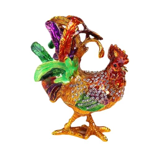 Harilla Emaillierte Huhn-Figur-Schmuckschatulle, Tischdekoration, Desktop-Dekoration, Schmuck-Organizer für Ringe, Nachttisch, M von Harilla