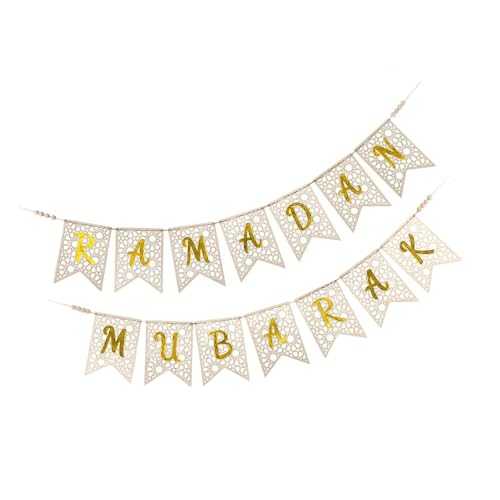 Harilla Hölzerner Ramadan Banner Eid Mubarak Happy Geschenk Neuheit Ramadan Hanging Ornamente Dekor für Wohnzimmer Veranda, Gold von Harilla