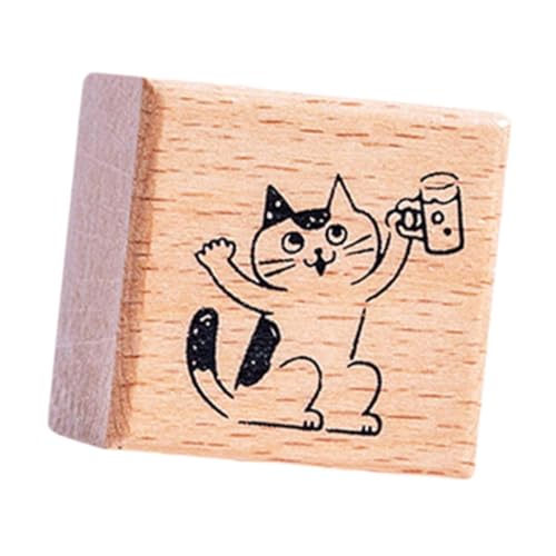 Harilla Katzenstempel süßes,2 Zoll Holzstempel für Kinder für DIY Craft Planer Card Making Journal, Prost von Harilla