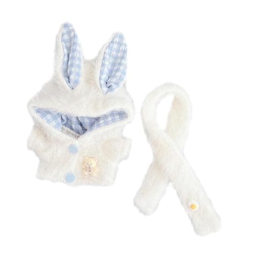 Harilla Plüsch-Puppenkleidung für 15–17 cm große Puppen, süß, Kapuzenpullover mit Schal, Stofftier-Kleidung, stilvolles weiches Puppenkostüm, Puppen-Outfit, Weiß von Harilla