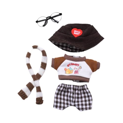 Harilla Puppenkleidung Mini Machen Sie Ihre eigenen Puppen Mode DIY Soft Boy Puppenkleidungsset Puppenoberteil Hosen Outfits für 6,69 Zoll Stofftier, Schal-Set Brille von Harilla