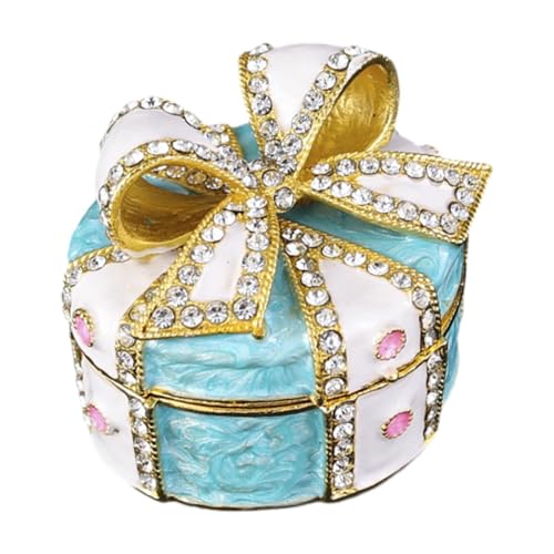 Harilla Schmuckschatulle mit Schleife, Schmuckaufbewahrungsbox für Ohrringe, Ornament, aufklappbare Schmuckschatulle, Schmuck-Organizer für Wohnzimmer, Blau von Harilla