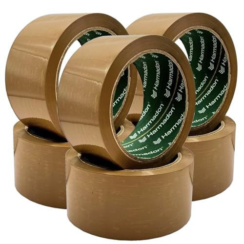 Harmadon "Solvent 6 Stück Braun Paketklebeband 48mm - Klebeband Braun 66m Lang - Verpackungsbänder - Universal Paketband - Robust und Langlebig - Packband Braun - Kräftiges Duct Tape PP von Harmadon