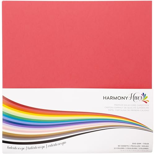 Cardstock 12 x 12 Papierpackung – 50 kg Karton für Bastelarbeiten, Kartenherstellung, Sammelalben, 60 verschiedene Farben, schweres Blatt, doppelseitig, massiver Kern, 300 g/m², Kaleidoskop von Harmony Paper