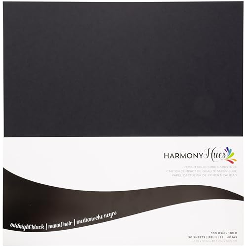 Cardstock 30,5 x 30,5 cm, 50 schwere, doppelseitige Blätter, fester Kern, 300 g/m², Nachtschwarz von Harmony Paper