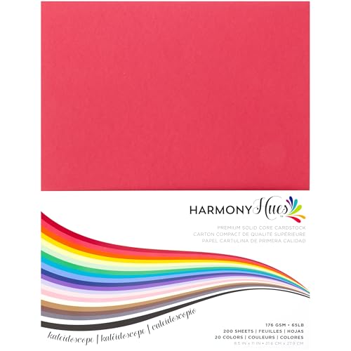 Cardstock 8,5 x 11 Papierpackung – 29,5 kg Karton für Bastelarbeiten, Kartenherstellung, Drucker, 200 Scrapbook-Blätter, verschiedene Farben, doppelseitig mit festem Kern, Kaleidoskop von Harmony Paper