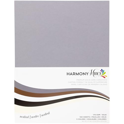 Cardstock 8,5 x 11 Papierpackung – 29,5 kg glatter Karton für Bastelarbeiten, Kartenherstellung, Drucker – 100 Scrapbook-Blätter, 5 verschiedene Farben – doppelseitig mit festem Kern, neutral von Harmony Paper