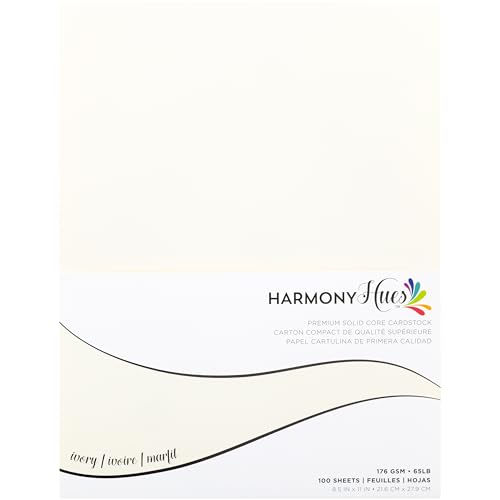 Cardstock 8,5 x 11 Papierpackung – 29,5 kg glatter Karton für Bastelarbeiten, Kartenherstellung, Drucker – 100 Scrapbook-Blätter – doppelseitig mit festem Kern, elfenbeinfarben von Harmony Paper