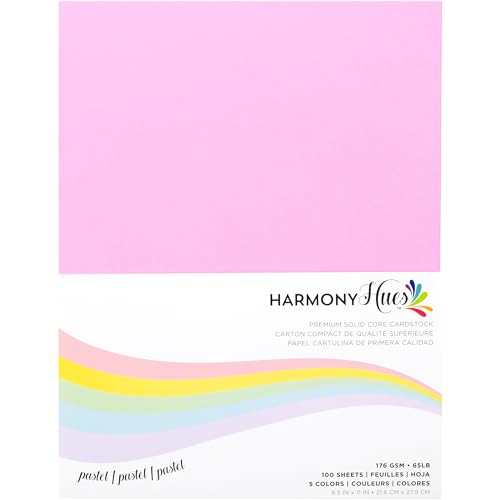 Cardstock 8,5 x 11 Papierpackung – 29,5 kg glatter Karton für Bastelarbeiten, Kartenherstellung, Drucker – 50 Scrapbook-Blätter, 5 verschiedene Farben – doppelseitig mit festem Kern, Pastellfarben von Harmony Paper