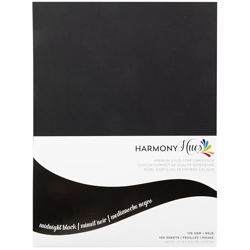 Cardstock 8,5 x 11 Papierpackung – 29,5 kg glatter Karton für Bastelarbeiten, Kartenherstellung, Drucker – 50 Scrapbook-Blätter – doppelseitig mit festem Kern, Mitternachtsschwarz von Harmony Paper