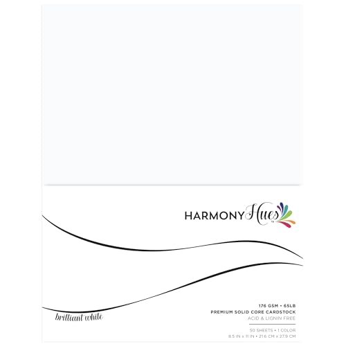 Cardstock 8,5 x 11 Papierpackung – 29,5 kg glatter Karton für Bastelarbeiten, Kartenherstellung, Drucker – 50 Scrapbook-Blätter – doppelseitig mit festem Kern, brillantes Weiß von Harmony Paper