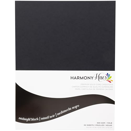 Cardstock 8,5 x 11 Papierpackung – 50 kg Karton für Bastelarbeiten, Kartenherstellung, Sammelalben, 50 schwere, doppelseitige Blätter, fester Kern, 300 g/m², Mitternachtsschwarz von Harmony Paper