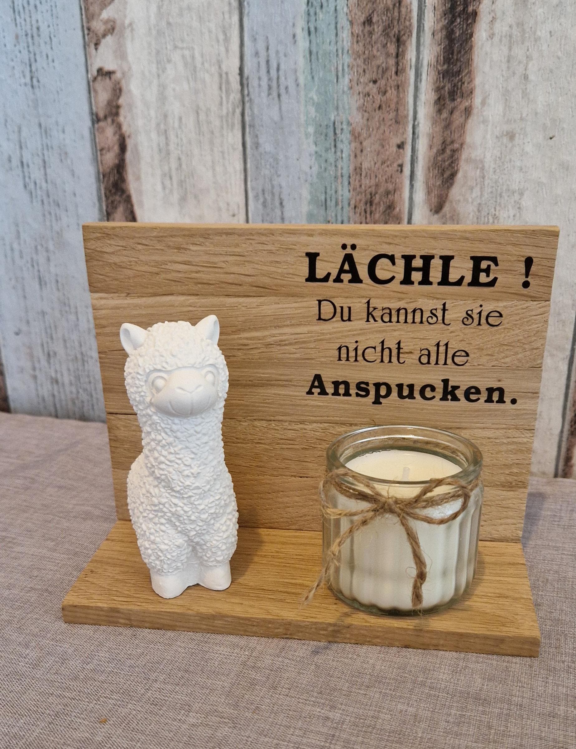 Geschenk Lama Alpaka Dekoration Mit Kerze Tischdekoration Büro Schreibtisch Geldgeschenk Geburtstag Set von HarmonyHandmadeWaren