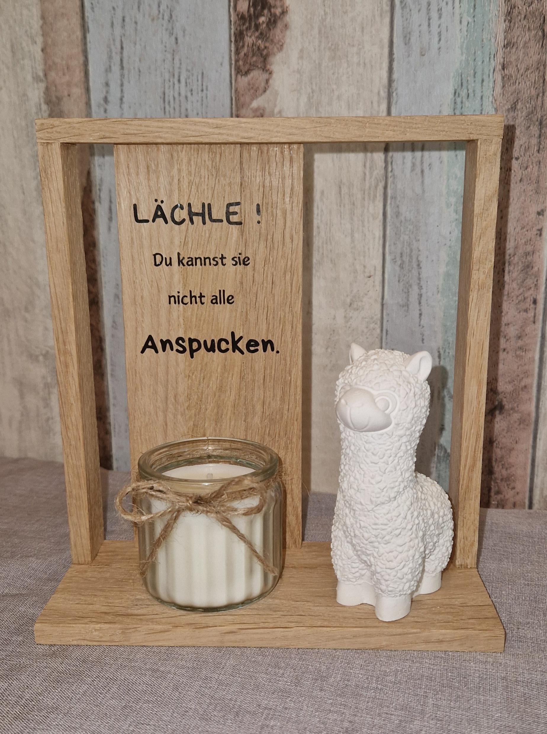 Geschenk Lama Alpaka Dekoration Mit Kerze Tischdekoration Büro Schreibtisch Geldgeschenk von HarmonyHandmadeWaren