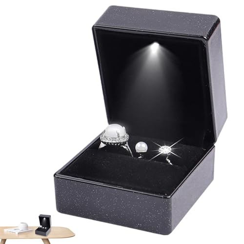 Harmoousue Halsketten-Schmuckschatulle, LED-beleuchtete Halskettenbox – quadratische LED-Schmuck-Vitrine, Halsketten-Ringhalter für Hochzeit von Harmoousue