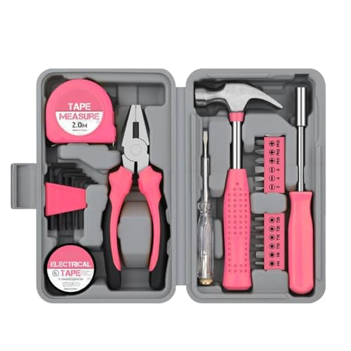 Werkzeugset Set Box - Haushaltswerkzeuge Set | Grundlegende Handwerkzeugkoffer Sets | Rosa Werkzeugkoffer Set Home Small Kit | Werkzeuge für Reparaturen und Wartung | Allzweck-mit Aufbewahrungsbox von Harmoousue