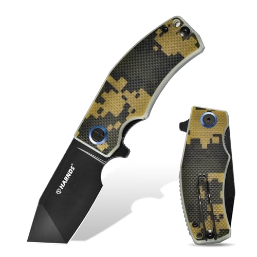 Harnds Taschenmesser D2 Stahl Klappmesser Tanto Klinge EDC Messer mit Taschenclip, G10 Griff, Scharfe Camping Messer Revenant (Camo-Schwarz Titan dann Stonewash) von Harnds