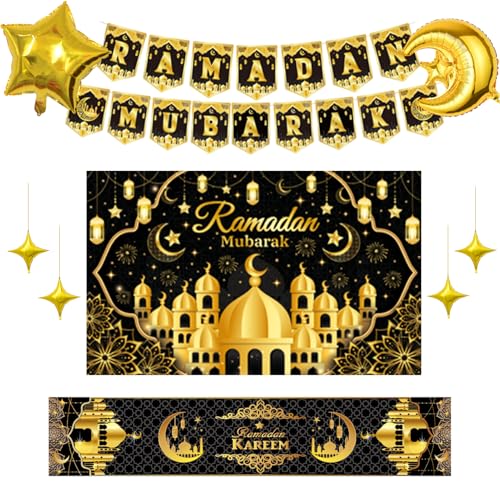 Ramadan Deko Ramadan Mubarak Dekoration Eid Hintergrund Banner Tischdecke Goldene Sterne und Monde Eid Mubarak Festival Zubehör Party von HarnyLoom