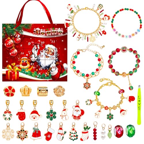 Schmuck Adventskalender 2024 Mädchen, Weihnachtskalender Kinder Frauen 24 Füllung DIY Schmuck Charm Armband Basteln Überraschung Weihnachten Geschenk (A) von HarnyLoom