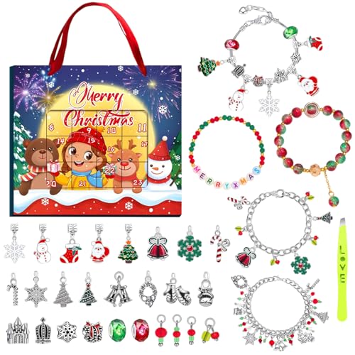 Schmuck Adventskalender 2024 Mädchen, Weihnachtskalender Kinder Frauen 24 Füllung DIY Schmuck Charm Armband Basteln Überraschung Weihnachten Geschenk (B) von HarnyLoom