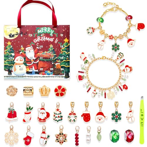 Schmuck Adventskalender 2024 Mädchen, Weihnachtskalender Kinder Frauen 24 Füllung DIY Schmuck Charm Armband Basteln Überraschung Weihnachten Geschenk (C) von HarnyLoom