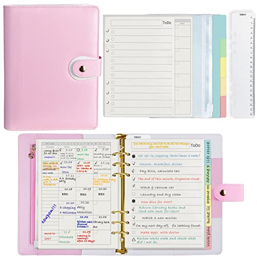 A5 ringbuch a5 nachfüllbar Planner organizer Folder Refillable Personal Organiser with Accessories, 6 Rings Planner Mint Blue Refills Included Accessories Harphia Pink von Harphia