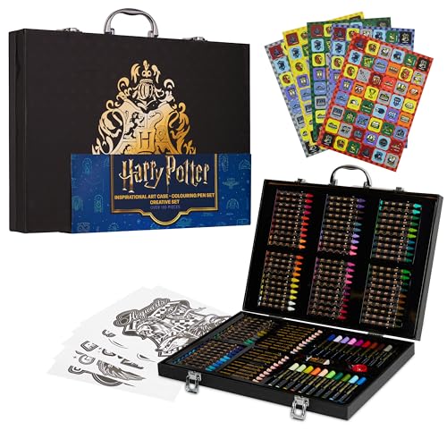 Harry Potter Malkoffer, Malset für Kinder mit Wachsmalstifte, Buntstifte, Filzstifte und Reisekoffer, Geschenke für Kinder (Schwarz) von Harry Potter