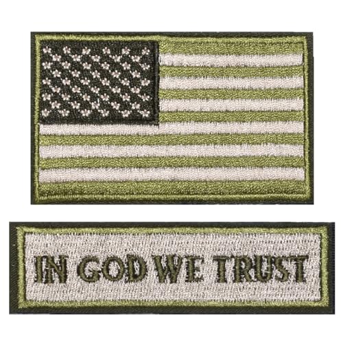 Harsgs Taktischer Moral-Aufnäher, Motiv: "God We Trust" und amerikanische Flagge, mit Klettverschluss, volle Stickerei, Militär-Aufnäher für Kappen, Taschen, Westen, Militäruniformen, 2 Stück von Harsgs