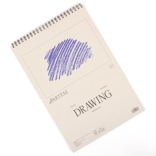 Hartem - Packung mit 100 Blatt mit Ringbindung + Graphitstift 2B | Grammatur 90 g/m² | Größe A3 (29,7 x 42 cm) von Hartem