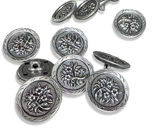 10 Stück Trachten Knöpfe altsilber farben Blume flach Metallknöpfe mit Öse 18mm oder 20mm (18mm) von Hartmann-Knöpfe