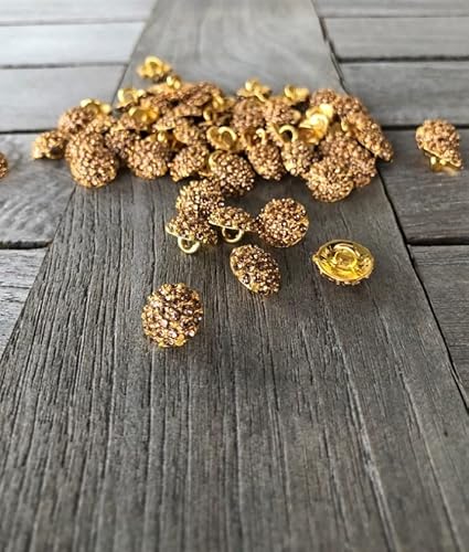 10 Stück kleine Mini Knöpfe Strass Glitzer silber oder gold Metall Halbkugel 12mm (gold) von Hartmann-Knöpfe