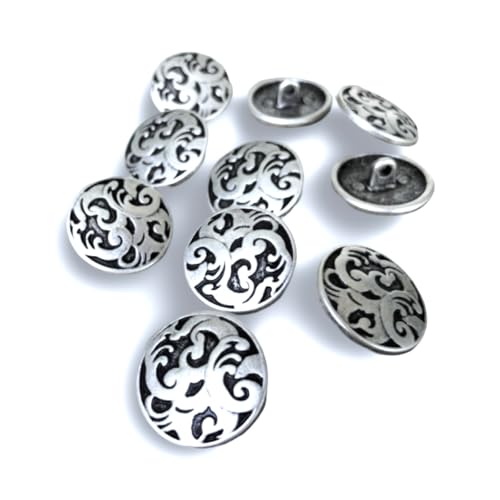 10 Stück silber matt florales Muster Metallknöpfe Ösenknöpfe 15mm, 18mm oder 20mm (15mm) von Hartmann-Knöpfe