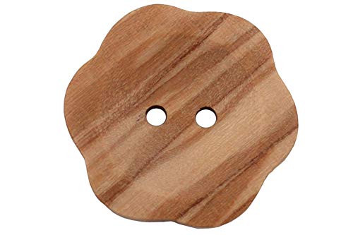 6 Stück hübsche Blume Holzknöpfe aus echtem Oliven Holz 2 Loch europäische Fertigung Blüten Form Holz Knöpfe, Naturknöpfe (22mm) von Hartmann-Knöpfe