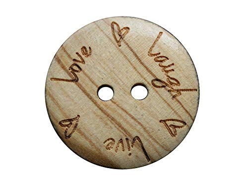 Holz Knöpfe 2 Loch Holzknöpfe mit live love laugh Motiv aus echtem Oliven Holz und teilweise sichtbarer Maserung (10 Stück) (22mm) von Hartmann-Knöpfe