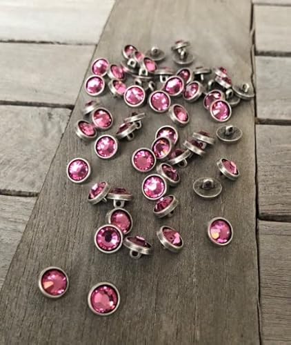 kleine Mini Metallknöpfe silber matt Metall Knöpfe Glitzer Strass rosa pink 10mm (6 Stück) von Hartmann-Knöpfe