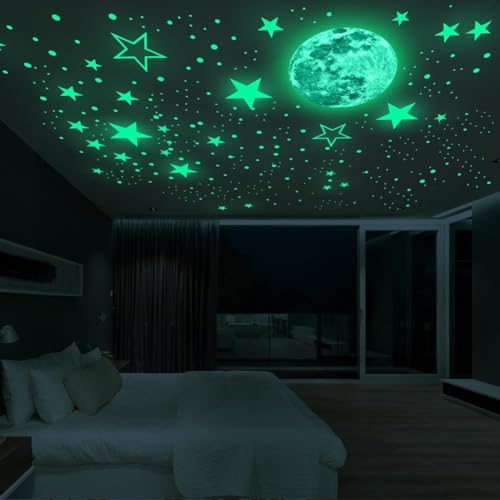 Glow in Dark Stickers, Glow Dots Stars and Moon DIY Wall Stickers for Ceiling Or Wall for Kids Bedroom Living Room Decoration von Hasaller