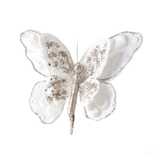 Hasaller Weihnachts-Schmetterling-Ornament, glitzernde Weihnachts-Schmetterlings-Blumen-Ornamente mit Clips, künstliche Seide, dekorative Schmetterlinge für Weihnachtsbaum, Girlande, Kranz, Mantel, von Hasaller