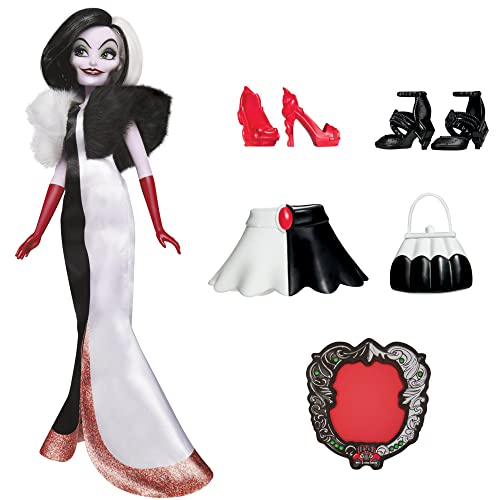 Hasbro Disney Princess Villains - Cruella De Mon, Fashion Puppe mit Zubehör und abnehmbarer Kleidung, Spielzeug für Kinder ab 5 Jahren, mehrfarbig von Hasbro
