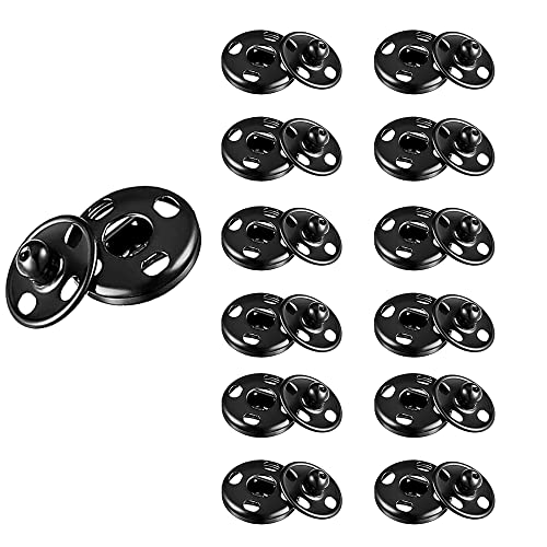 24 Sets Metall Snap Button Clasps Fastener Press-Stud Sew on Snaps Fasteners Black Silver Press Studs for Purse Handbag Clothes Sewing Craft DIY Supplies (7mm, 9mm, 12mm, 14mm, 15mm) (7mm Black 24Pcs) von HashBag