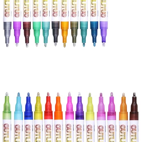 Haslbeck Schimmernde Marker, 24 Farben Metallic-Kontur-Glitzerstifte-Set für Kinder und Erwachsene, Schulbedarf, Perfekt für Zeichnen von Haslbeck