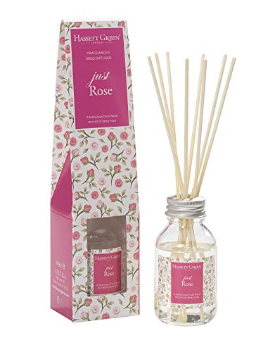 Hassett Green London Just Rose Duftöl Raumduft Diffuser 100ml - Langanhaltender Innenraumduft mit 8 Rattan-Reed-Stäbchen für EIN Elegantes Ambiente in Ihrem Zuhause von Hassett Green London