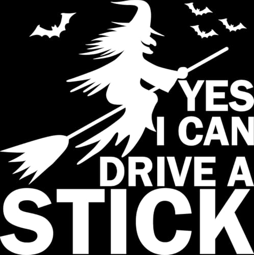 Lustiger Autoaufkleber mit Aufschrift "Yes I Can Drive A Stick", niedliche böse Hexe, Halloween-Dekorationen, Wohnwagen-Zubehör, Auto-Aufkleber, Halloween-Dekoration, Hexengeschenke für Frauen (weiß) von Hatcherabilia